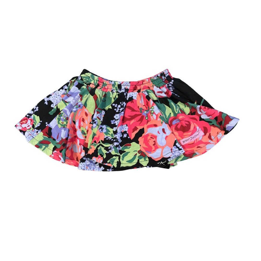 NWT Betsey Johnson Baby Girls Black Floral Skort Skirt 12M Cotton